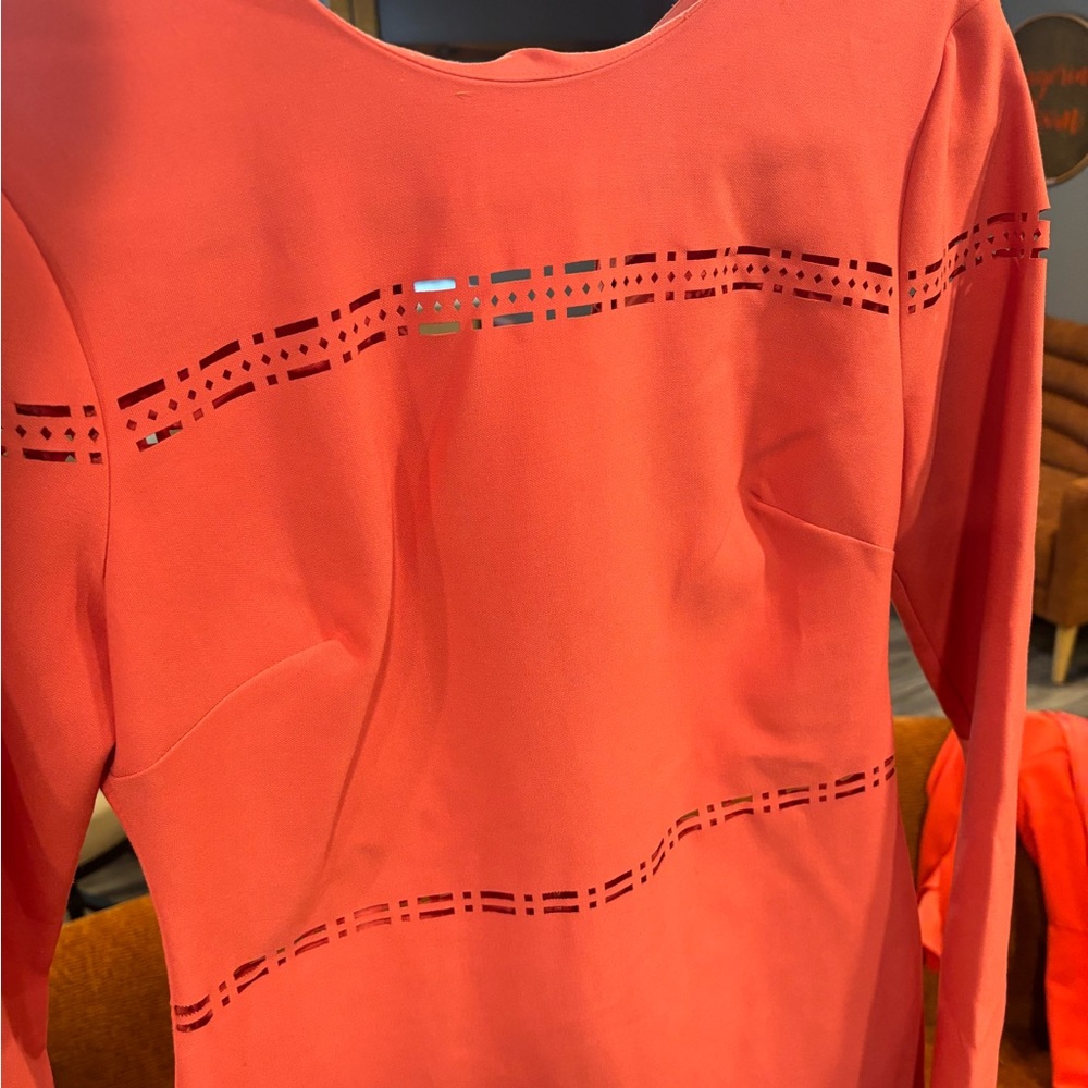 Likely Coral Laser-Cut Long-Sleeve Dress